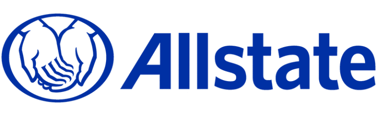 Allstate logo featuring two cupped hands inside a blue circle to the left of the word "Allstate" in bold blue letters.