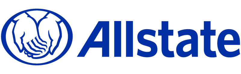 Allstate logo featuring two cupped hands inside a blue circle to the left of the word "Allstate" in bold blue letters.