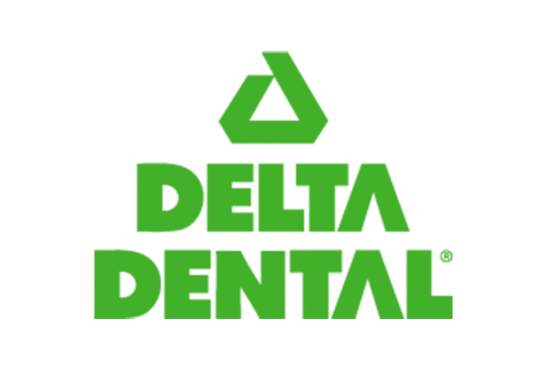 Green Delta Dental logo with a triangular symbol above the bold, uppercase text "DELTA DENTAL" on a light gray background.