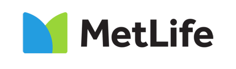 MetLife logo with a stylized "M" in blue and green on the left, and the word "MetLife" in bold black letters on the right.