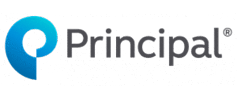 The image shows the Principal logo, featuring a stylized blue "P" symbol to the left of the word "Principal" in gray letters, with a registered trademark symbol at the top right.