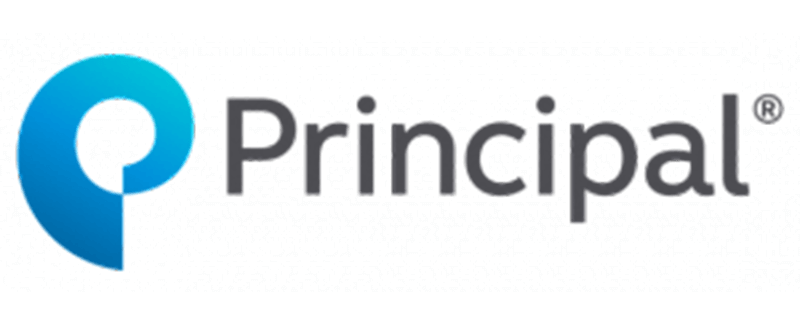 The image shows the Principal logo, featuring a stylized blue "P" symbol to the left of the word "Principal" in gray letters, with a registered trademark symbol at the top right.